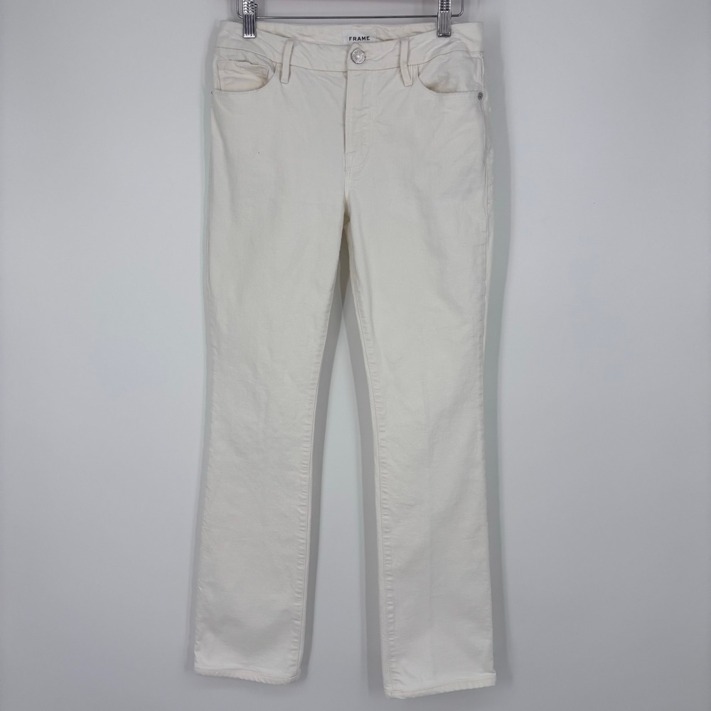 Frame Le Mini Boot Jean Women 27 White Bootcut Stretch Denim Pants Designer Luxe